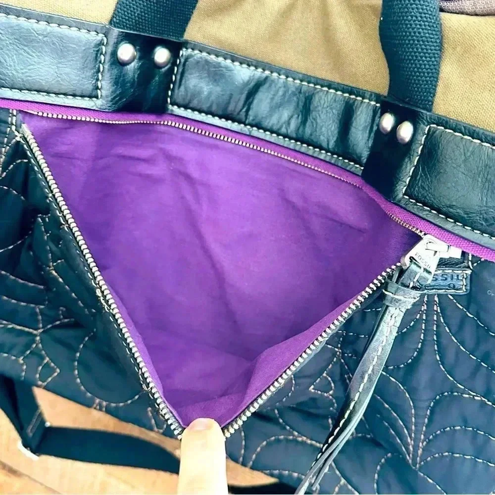 Fossil Key-Per Quilted Padded Laptop Messenger/Crossbody Bag